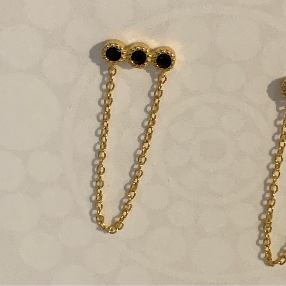 Ella S925 Crystal Gold Chain Hoop Huggie Earrings Bhoh - Picture 3 of 3